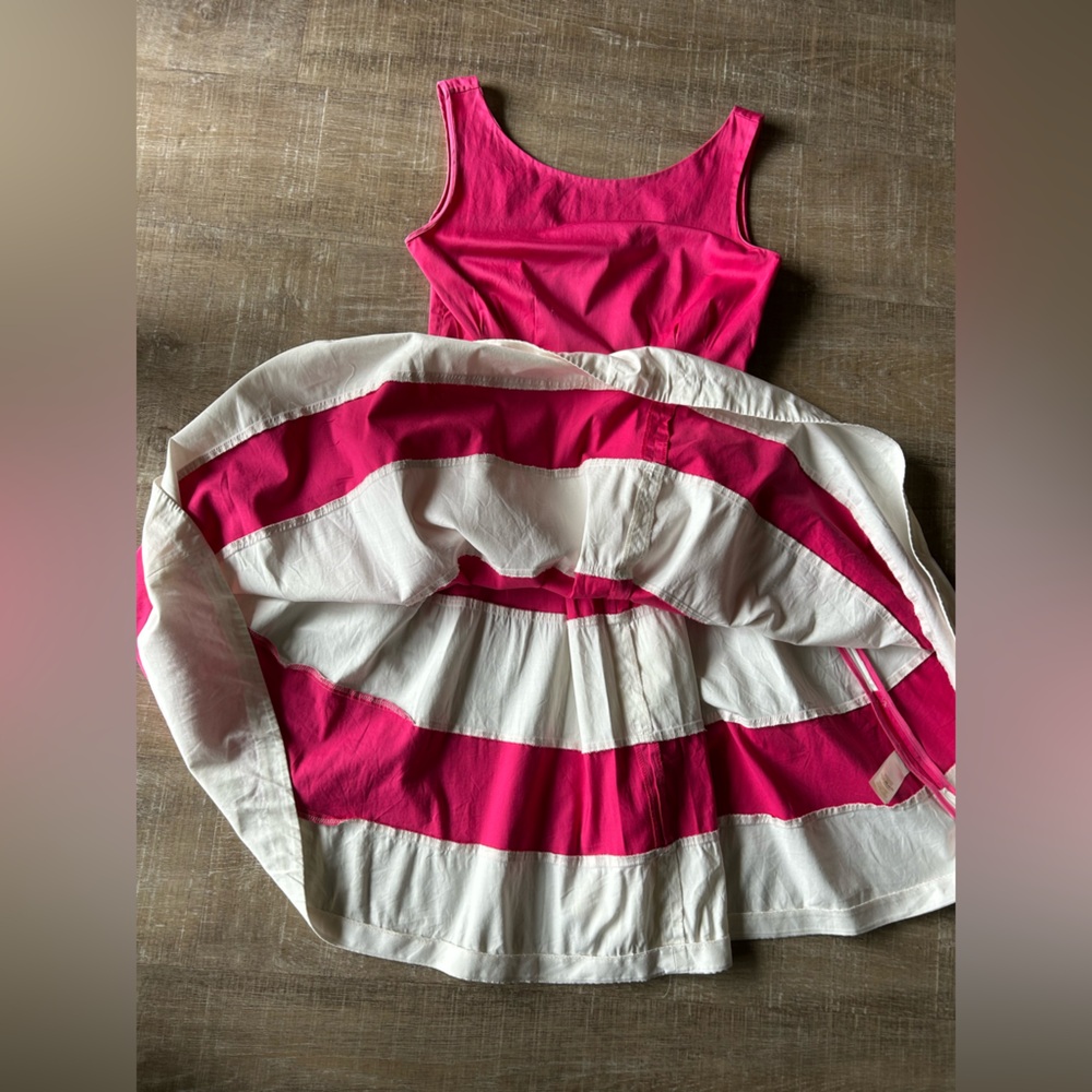 ▶️ Kate Spade Fit Flare Dress Womens 2 Pink White Striped Sleeveless Preppy - Picture 5 of 14